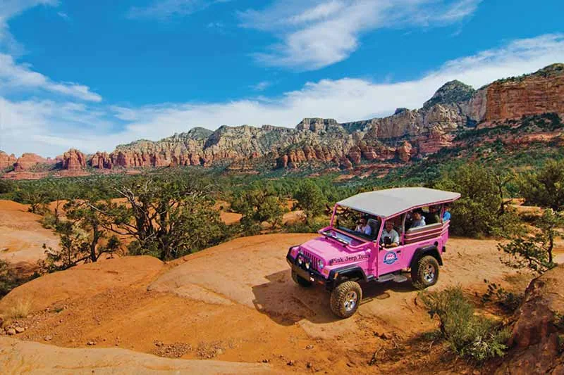 Pink Jeep tour on Sedona red rocks