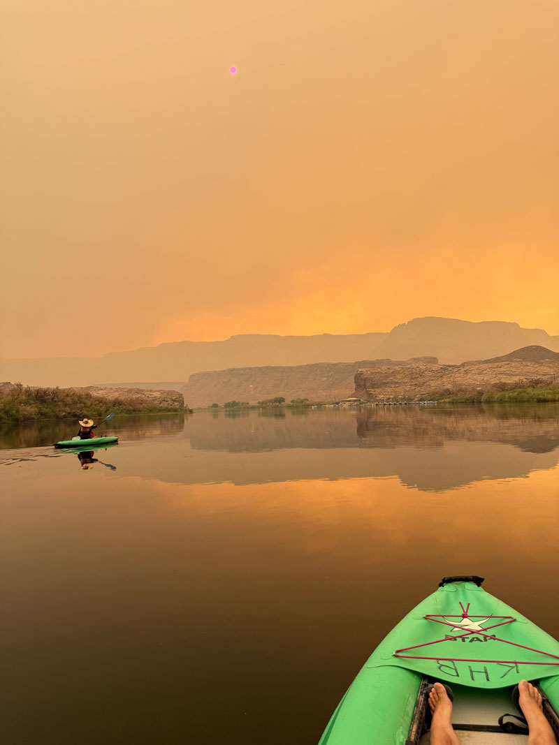 View from Kayak on Colorado River near Lees Ferry Dragon Bravo Fire Photo by DETOURS